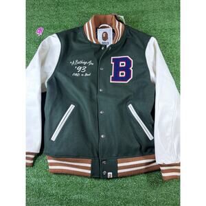 Bape X END. 'Bowling Pins' Green Varsity Jacket Size XL
